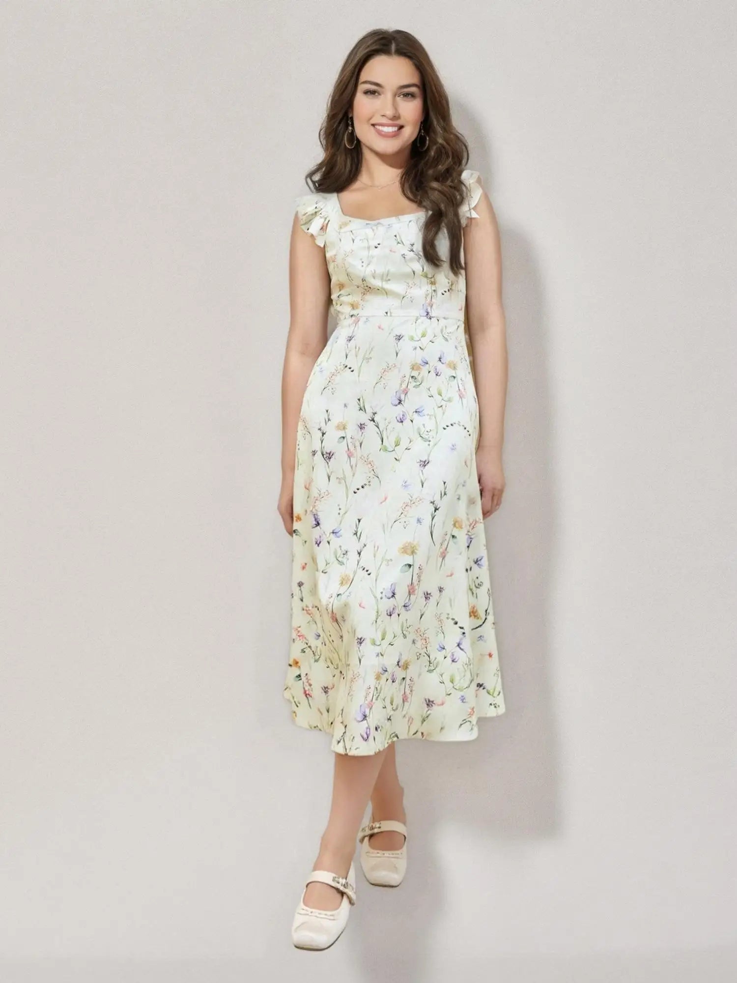 DUSHU French Style Flying Sleeves Gentle Women Floral Dress 2025 Summer Women High Waist Slim Strappy Dresses 25DS82225