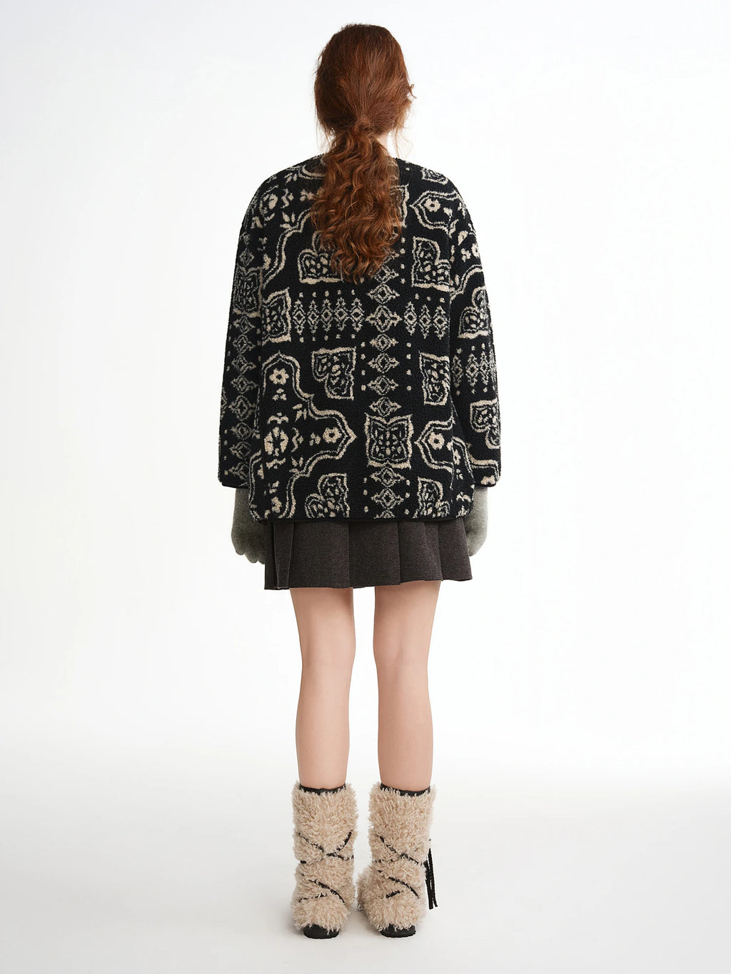 DUSHU Retro Printed Reversible Down Jacket Women Round Collar New Winter Style 2025 Warm Coat Boho Style Streetwear Commuting