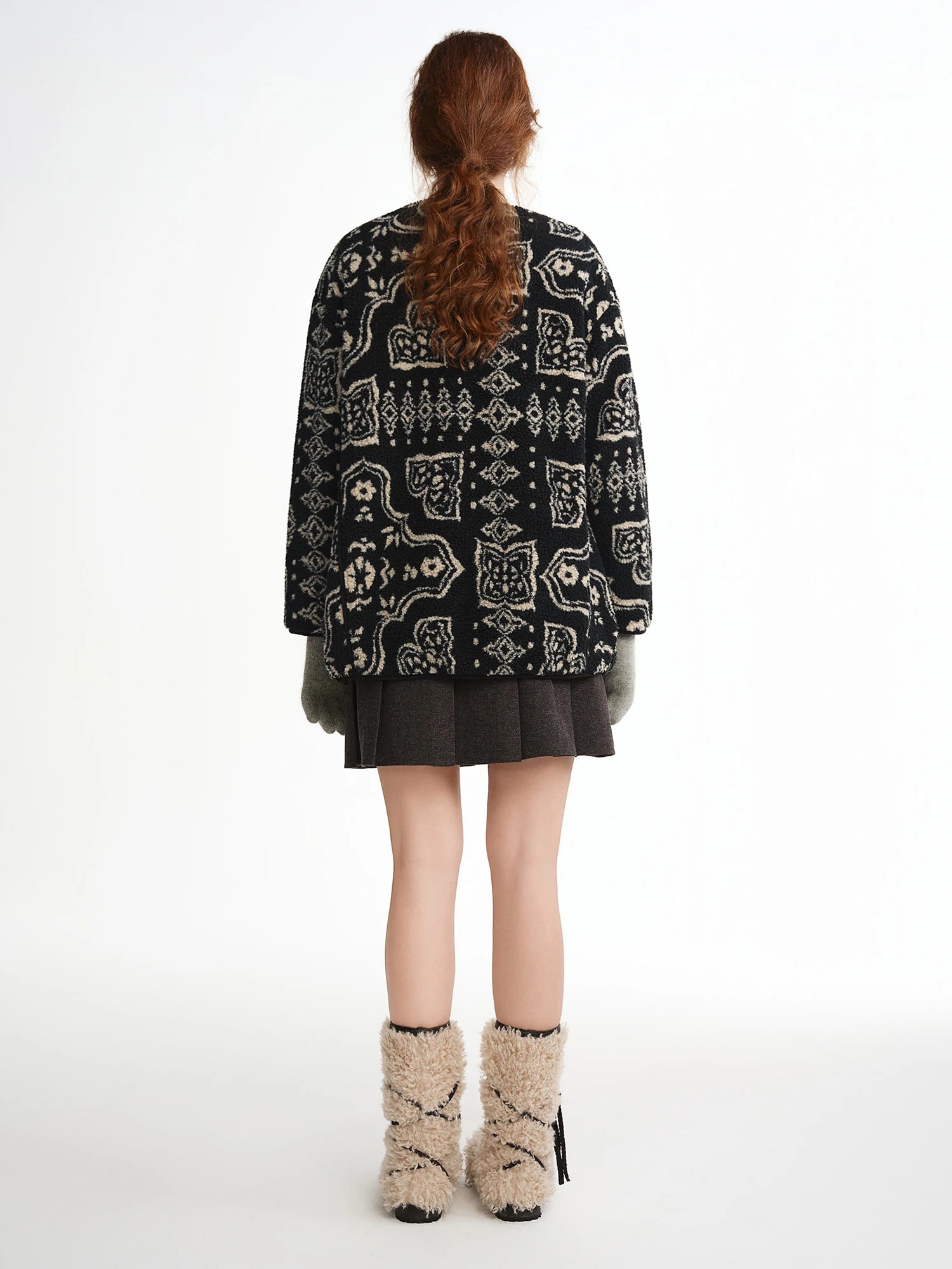 DUSHU Retro Printed Reversible Down Jacket Women Round Collar New Winter Style 2025 Warm Coat Boho Style Streetwear Commuting