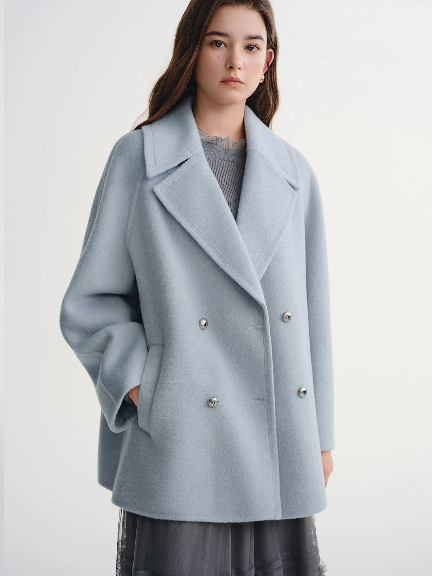 DUSHU Plus Size Women's Wool Tweed Coat 2025 Winter New Arrival | Icelandic Encounter Collection Short Coat 100% Wool Jackets