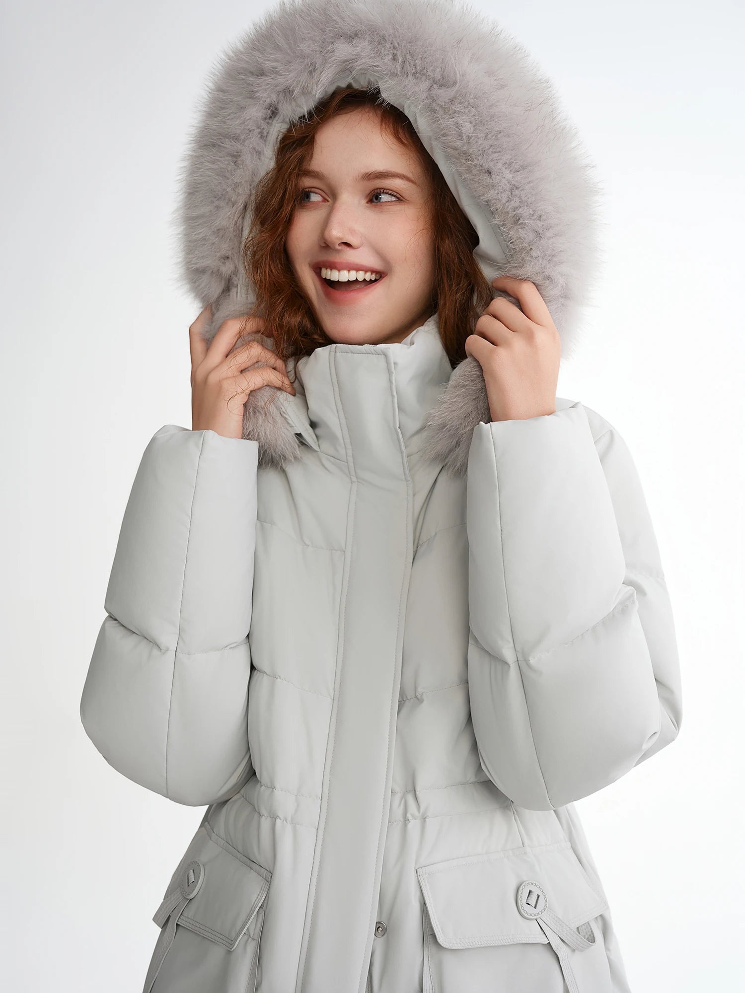 DUSHU Fox Fur Hooded Long Down Jacket New Winter Mid-Length Coat Waist-defined Simple Loose Fit Leisure Daily Warm All-match Ins