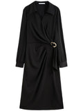 DUSHU Plus Size Commuter Temperament Metal Dress 2025 Spring New Fashion Long Dress Casual Loose Women Dress 25DS81126