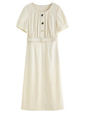 DUSHU Summer 2025 Textured Shift Dress - Fluid Waist Streamlined Silhouette Round Neck Resort to Office