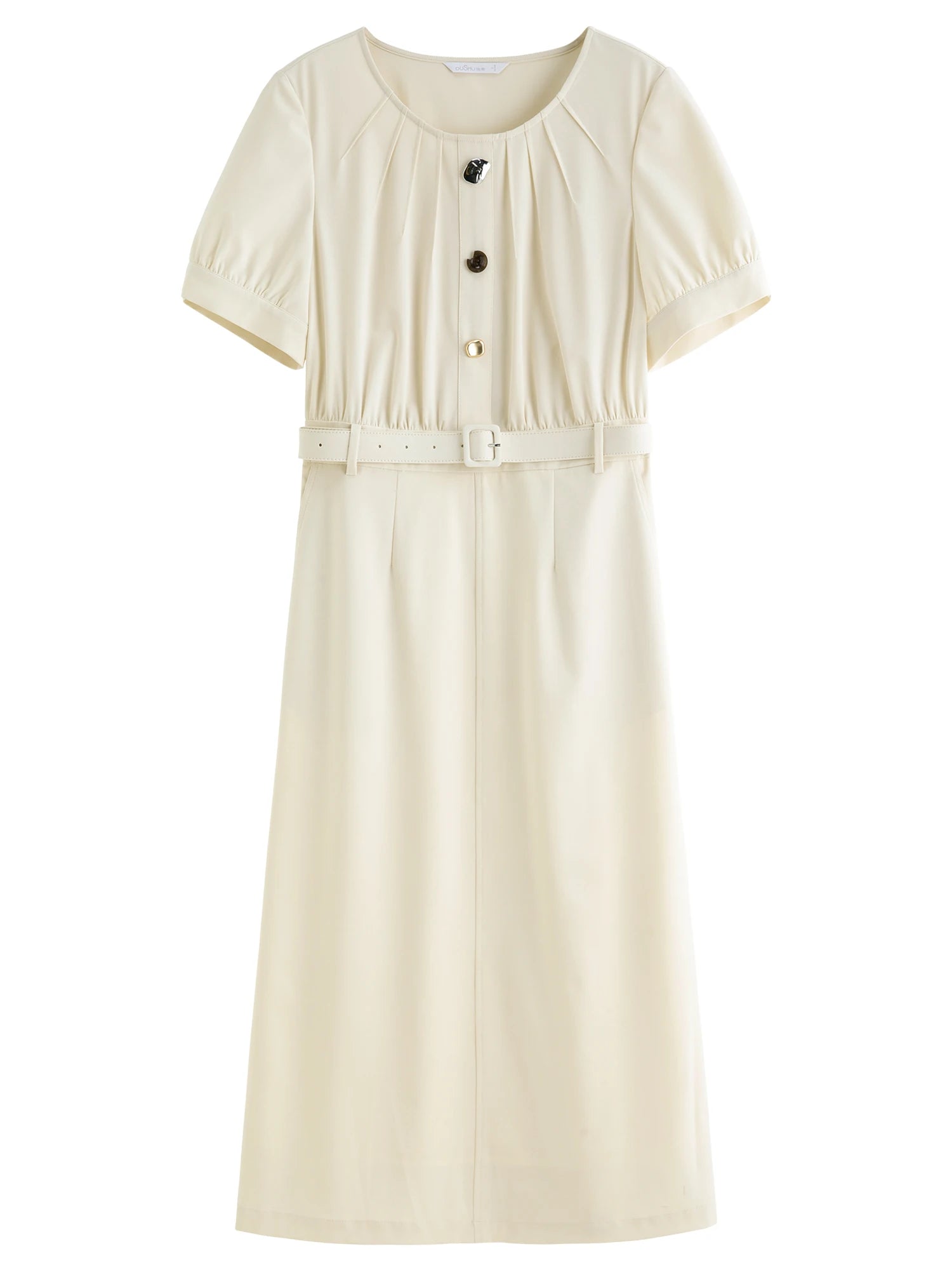 DUSHU Summer 2025 Textured Shift Dress - Fluid Waist Streamlined Silhouette Round Neck Resort to Office