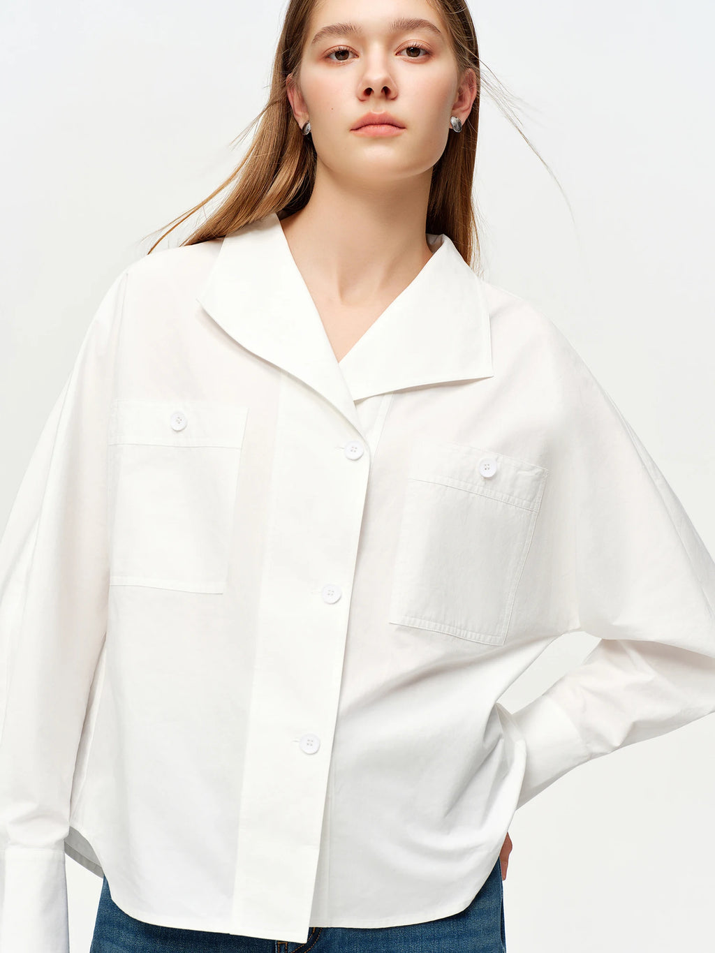 DUSHU Elegant Women's BlouseSoft Pure Cotton White Design Perfect Commute Daily Wear Spring 2026 New Arrival Long-Sleeve Tops