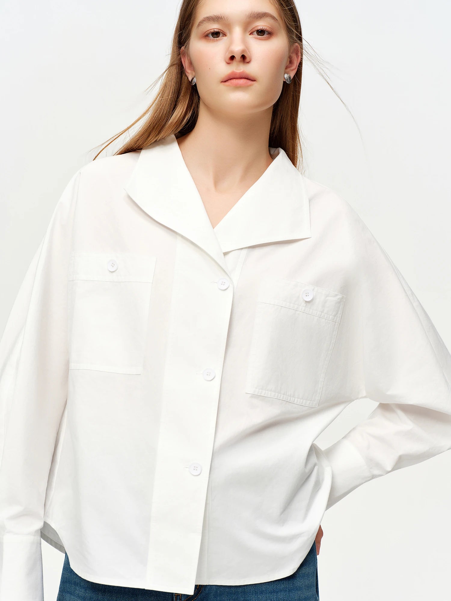 DUSHU Elegant Women's BlouseSoft Pure Cotton White Design Perfect Commute Daily Wear Spring 2026 New Arrival Long-Sleeve Tops