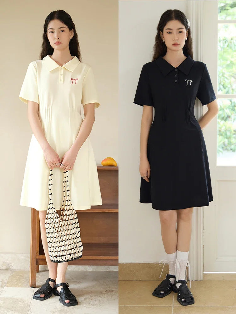 DUSHU Academy Style Fashionable Dress Summer 2024 New Casual Slimming POLO Casual Loose Women White Dress 24DS82481