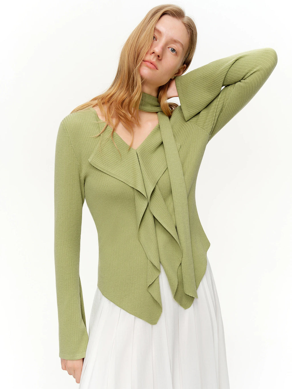 DUSHU 2026 New Spring Women's Ribbon Tie V-Neck Knit Sweater, Lazy Loose Fit Basic Pullover, Y2K Retro Daily Elegant Plus Top