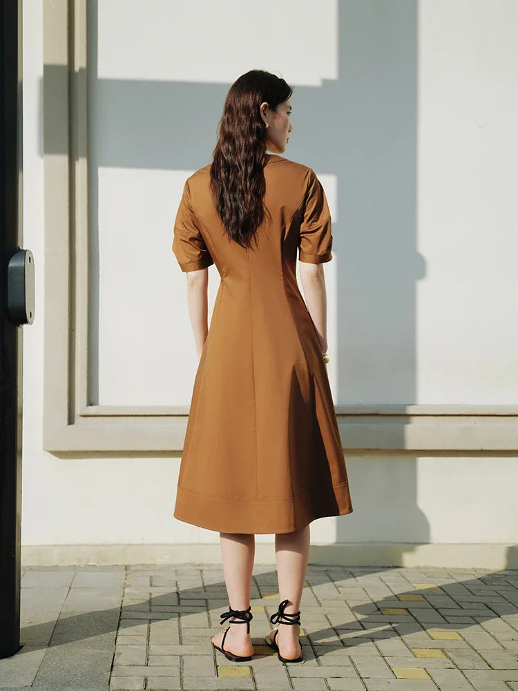 DUSHU French Style V-neck High Waist Commuting All-Match Women Dress 2024 Summer New Temperament Elegant Female Dress 24DS82404