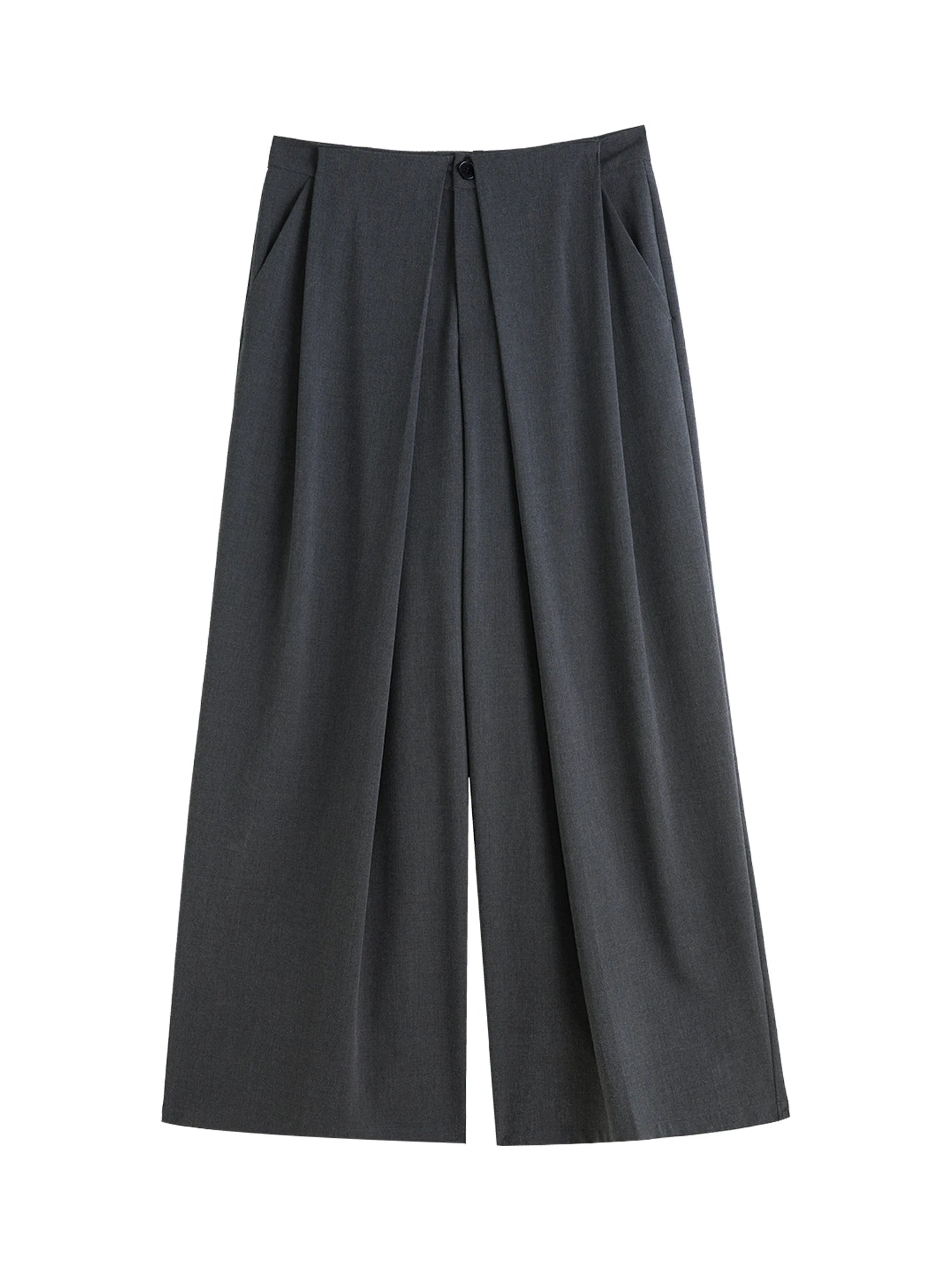 DUSHU Unique Design Pleated Gray Loose Versatile Wide-Leg Suit Pants 2024 Autumn New Cleanfit Versatile Casual Pants 24DH83002