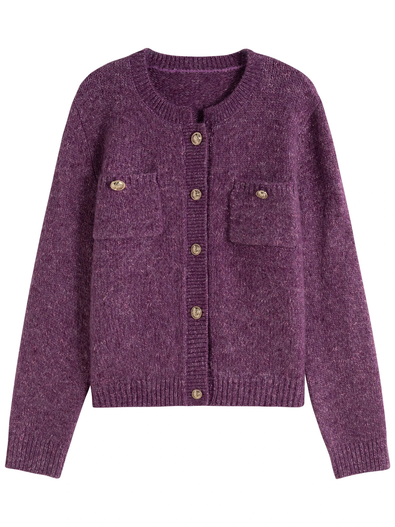 DUSHU Women's Round Neck Knitted Cardigan 2024 Winter New Product Commuting Fashion Sweater Jacket for Women 24DS84155