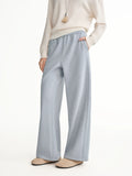 DUSHU Plus Size High Waist Fleece Lined Straight Leg Pants Winter Warm Elastic Waist Casual Trousers Cozy Plush Casual Pants