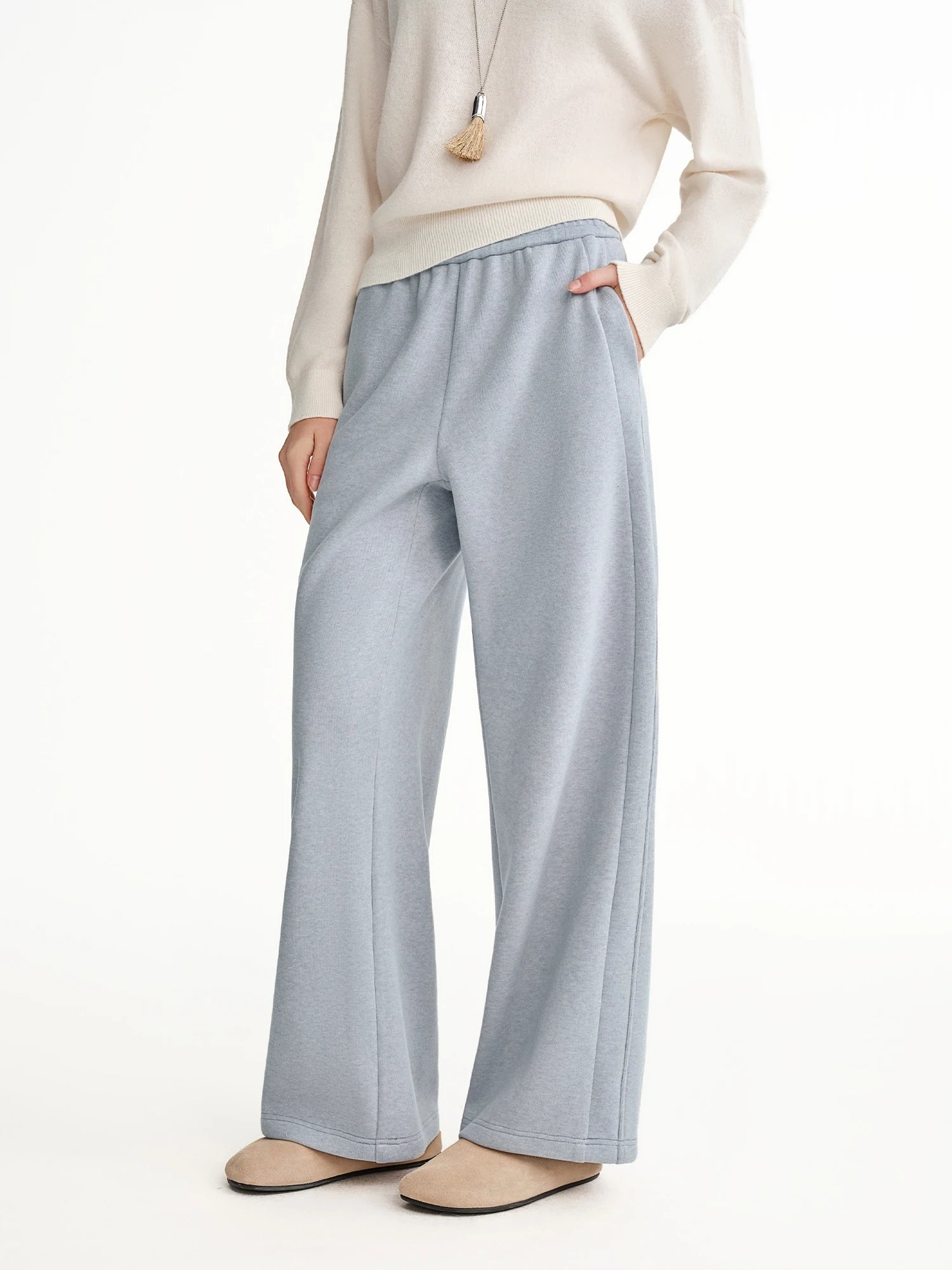DUSHU Plus Size High Waist Fleece Lined Straight Leg Pants Winter Warm Elastic Waist Casual Trousers Cozy Plush Casual Pants