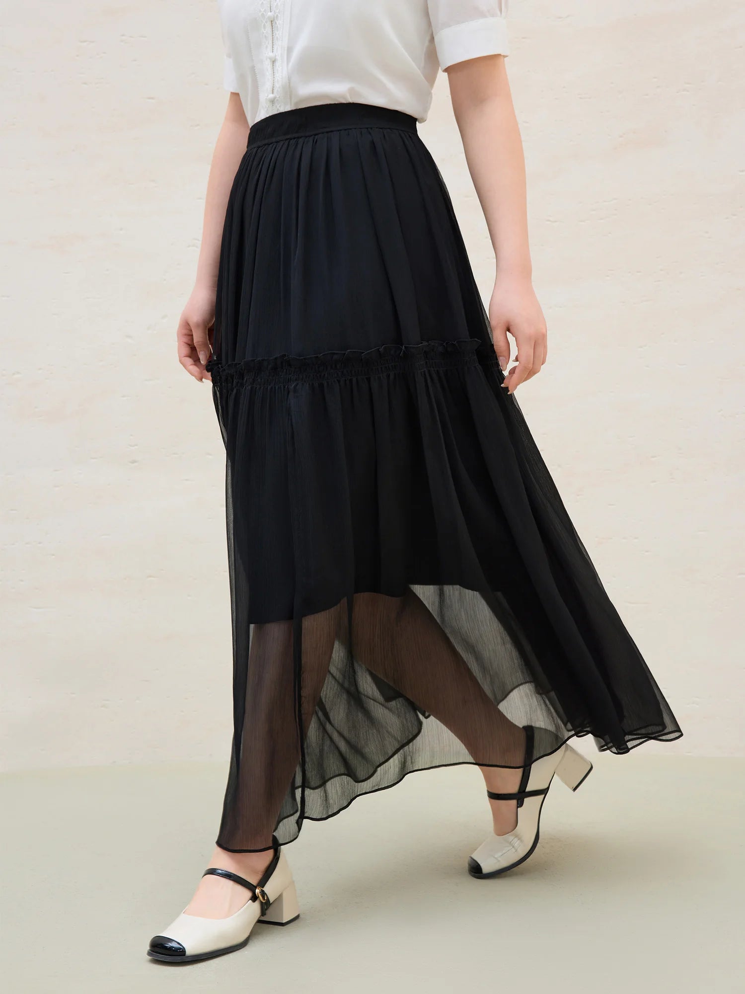 DUSHU Plus Size Women Clothing Fairy Drape Elegant Mesh Skirt 2025 Summer New Arrival White Romantic Skirt for Women 25DS82503