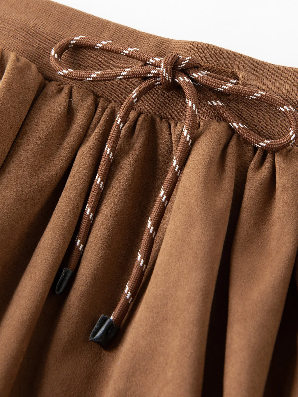 DUSHU Plus-Size Women 'Hazelnut Profiterole' Drawstring High Waisted Mini Skirt Stylish 2025 Winter Retro Slimming Half Skirt