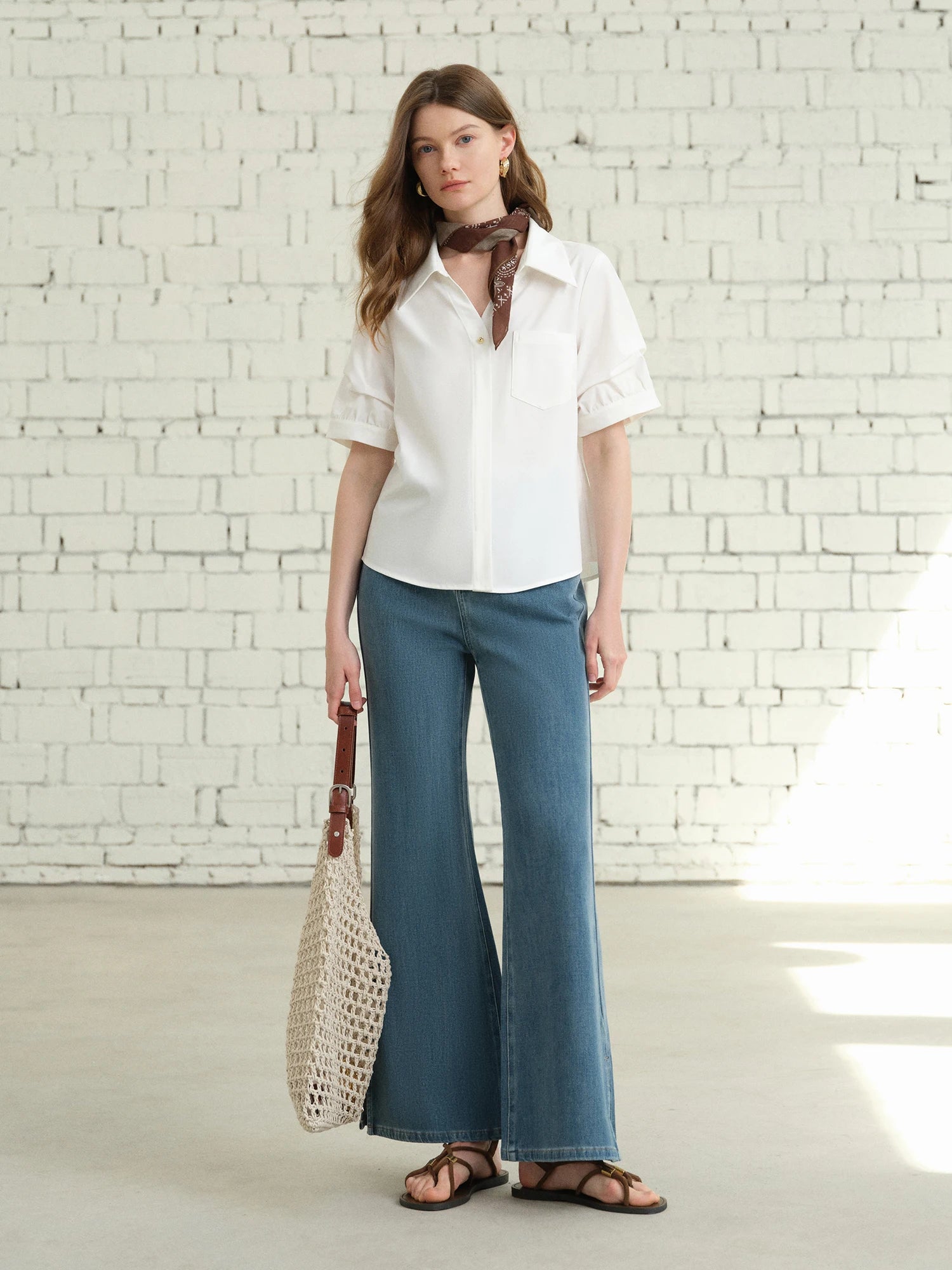 DUSHU Plus Size Women Retro High Waist Jeans 2025 Summer New Thin Slim Fit Slit Bell Bottom Pants Chic Trousers 25DS82095