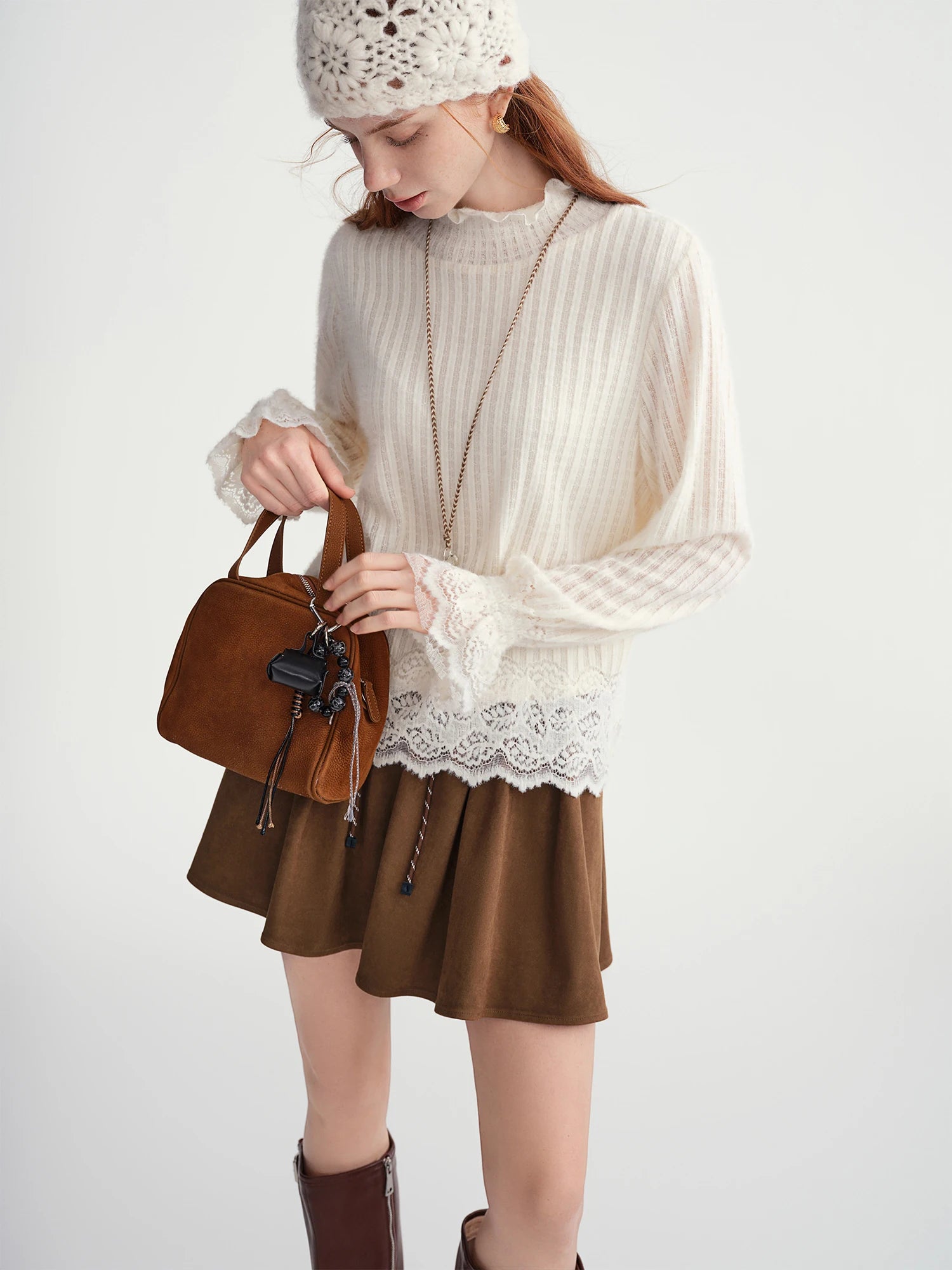 DUSHU Gentle Bottoming T-shirt Women 2025 Autumn and Winter Wear Pullovers Wear Fairy Lace Top Loose All-match Elegant Ladies