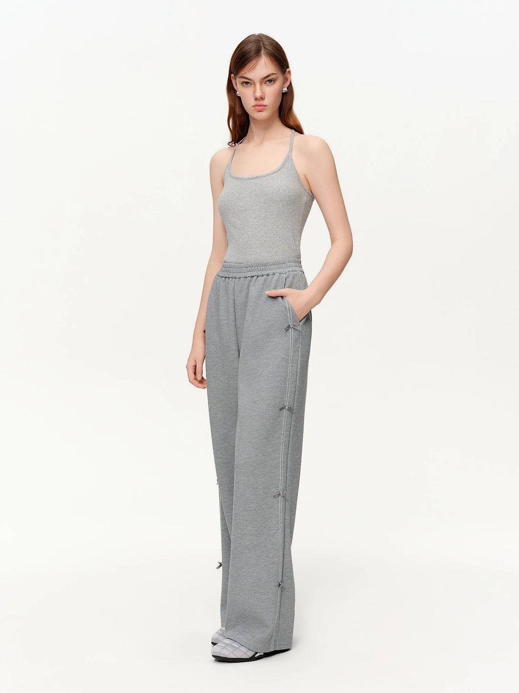 DUSHU 【Tie of Hearts】Sweet & Chic Bow-Decorated Wide Leg Pants New Spring 2026 Collection Women's High-Waisted Casual Pants