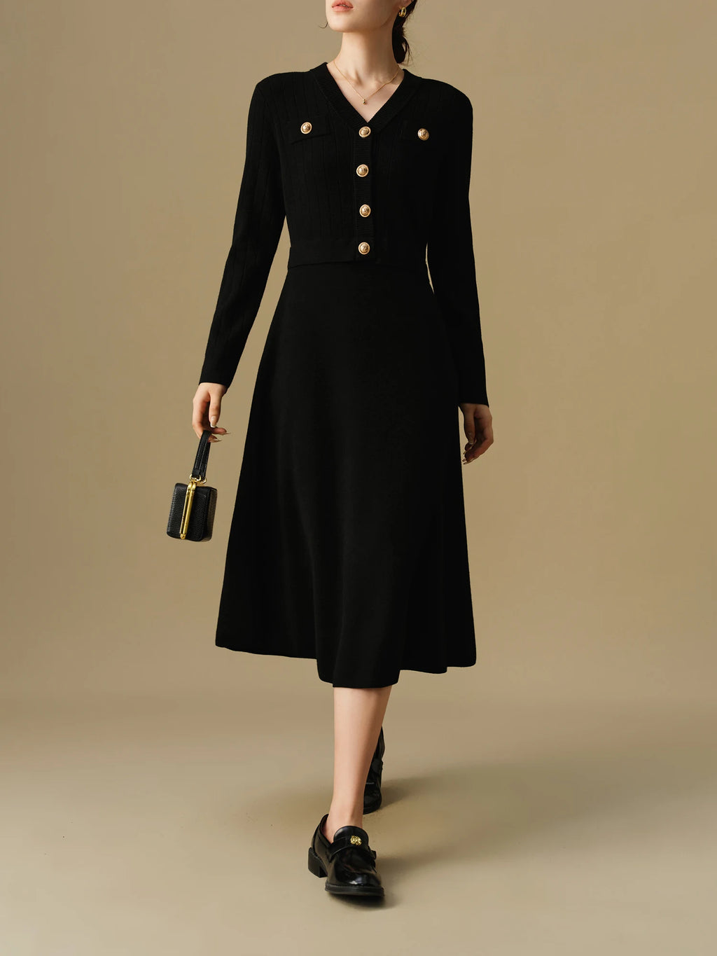 DUSHU Women's Fake Two-piece Knitted Long Dress 2024 Winter New Product Commuting Medium Long Dress for Women 24DS84154