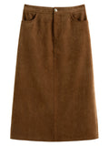 DUSHU Women Vest Sets Brown Short Vest Coats Back Elastic Waist Long A-LINE Skirt Pullover Tops 24DS84604+24DS84605+24DS84606