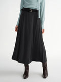 DUSHU Plus Size Women's Knit Pleated Skirt High Waist Elegant A-Line Midi Length Stretchy Comfort Fall 2025 Casual Slim Fit