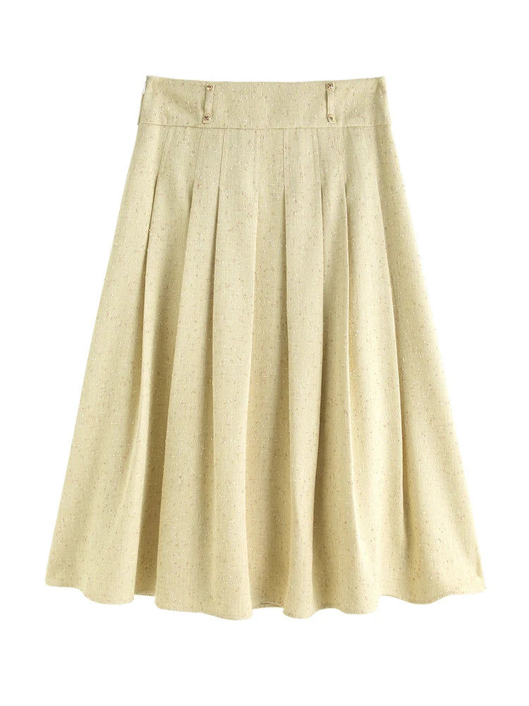 DUSHU Plus Size Shirt Skirt Vest Set For Women 2025 Spring New Design Three-pieces Yellow Suit Elegant Female Holiday Outfit