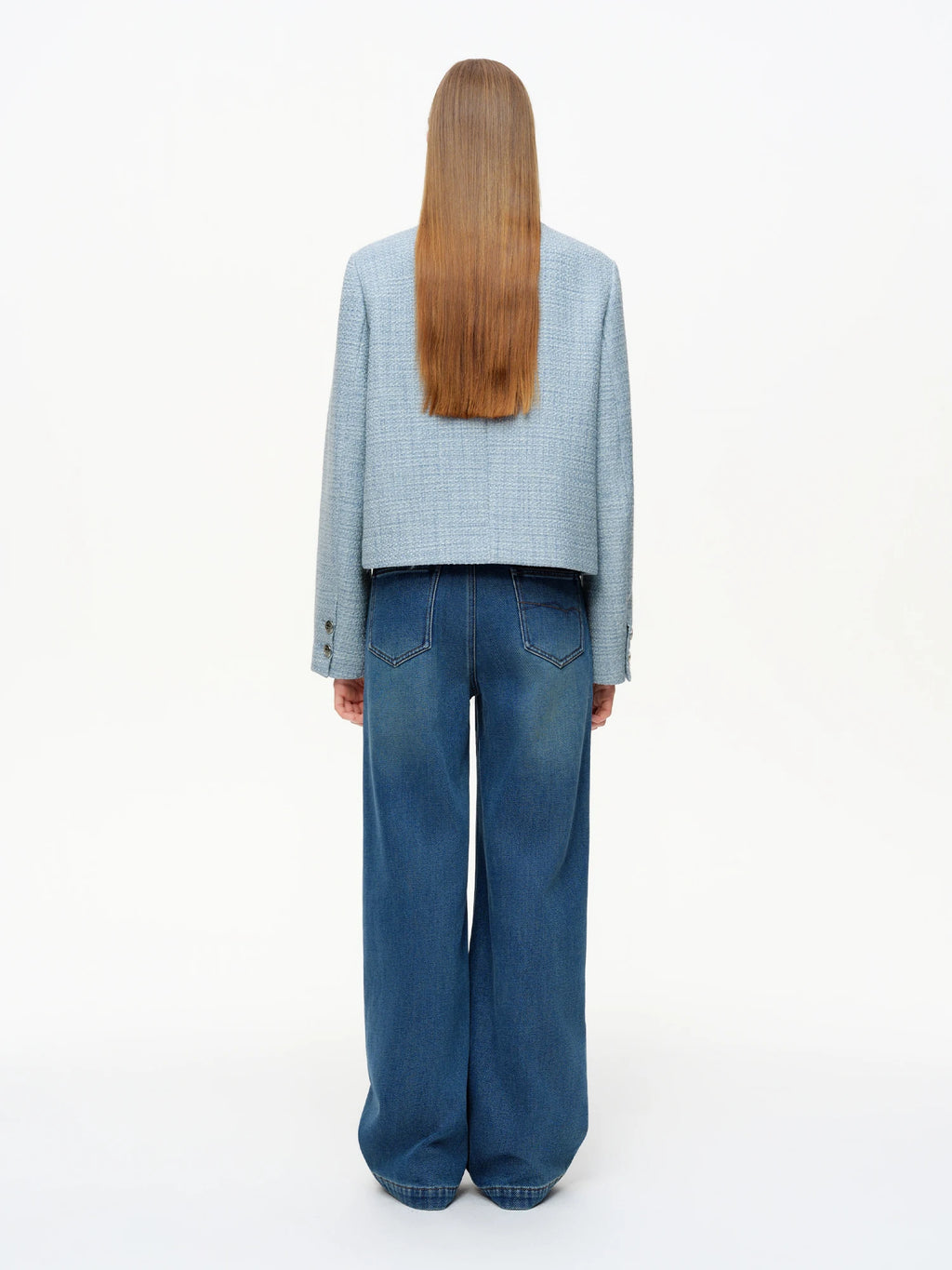 DUSHU 【Morning Mist Blues】Pin-Decorated Round Collar Jacket 2026 Spring New Arrival Early Spring Long Sleeved Coat Commute Style