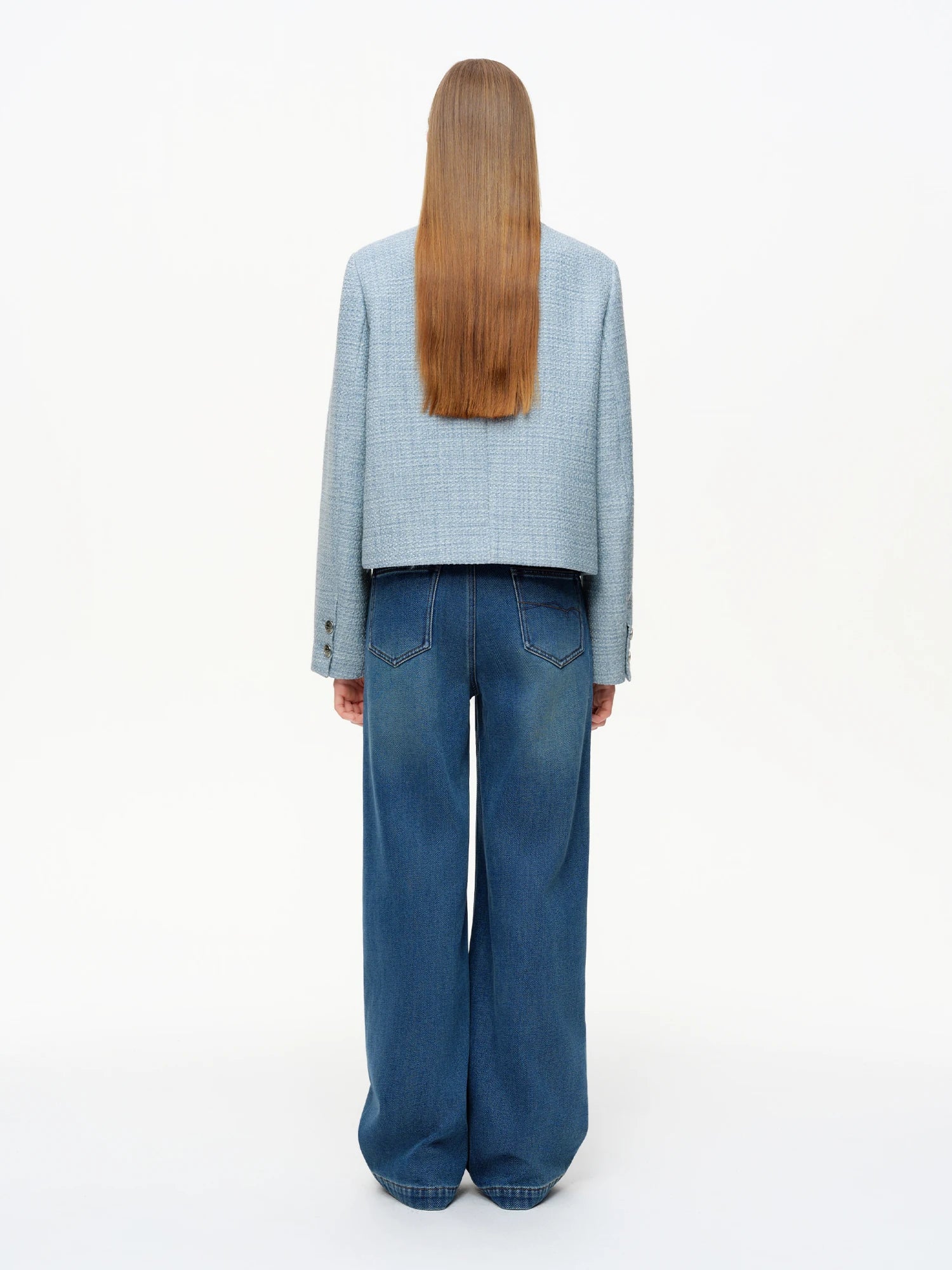 DUSHU 【Morning Mist Blues】Pin-Decorated Round Collar Jacket 2026 Spring New Arrival Early Spring Long Sleeved Coat Commute Style