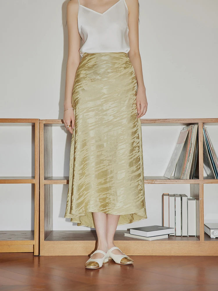 DUSHU Design Sense Elegant Style Acetate Jacquard Skirt for Women 2024 Spring New Fashionable High Waist Niche Skirts Female