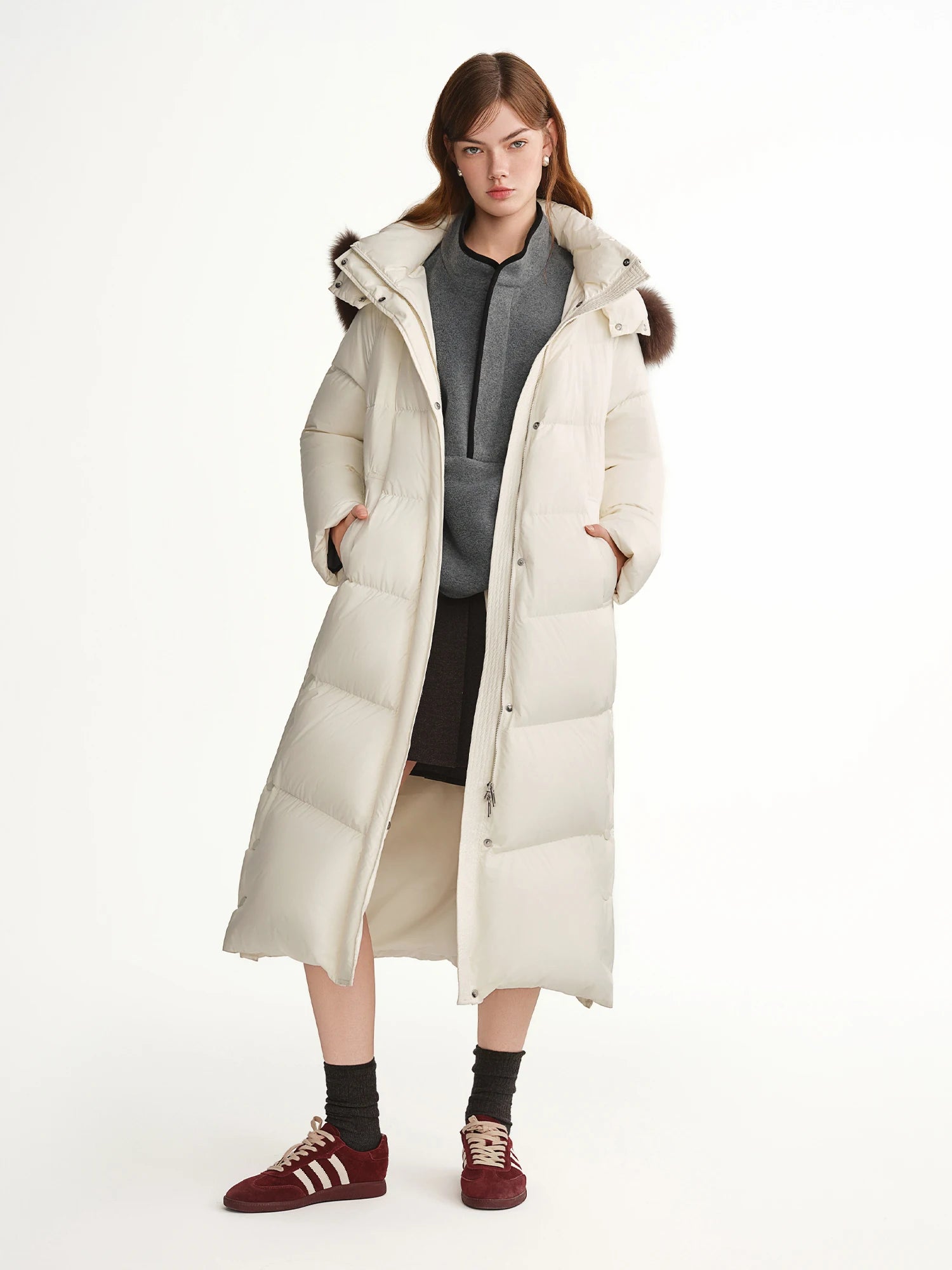 DUSHU Puff Down Jacket Long and Short Styles of Goose Down Jacket Women Fox Fur Collar 2025 Winter Outerwear Simple Commuting