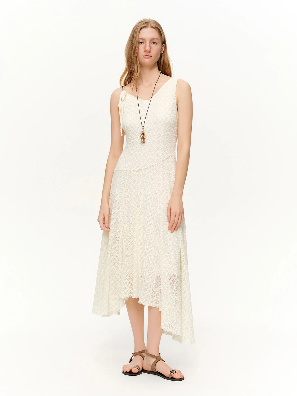 DUSHU Lace Mesh Irregular V-neck Dress New Spring White High-waisted Slim Suspender Pleated Sundress Fairycore Tender Leisure