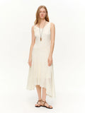 DUSHU Lace Mesh Irregular V-neck Dress New Spring White High-waisted Slim Suspender Pleated Sundress Fairycore Tender Leisure