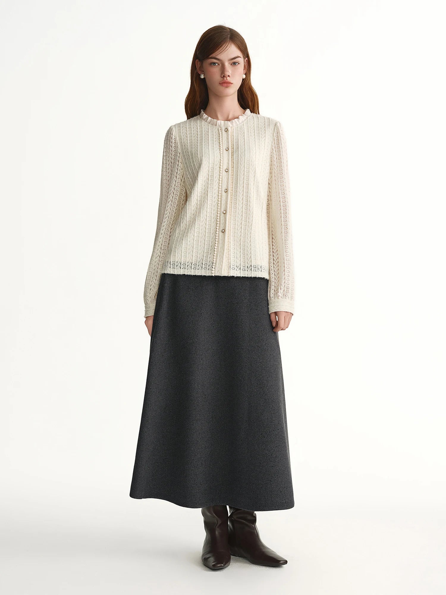 DUSHU 2025 Winter Women's Elegant Lace Blouse with Intricate Cut-out Design - Soft Romantic Style for Daily and Evening Wear