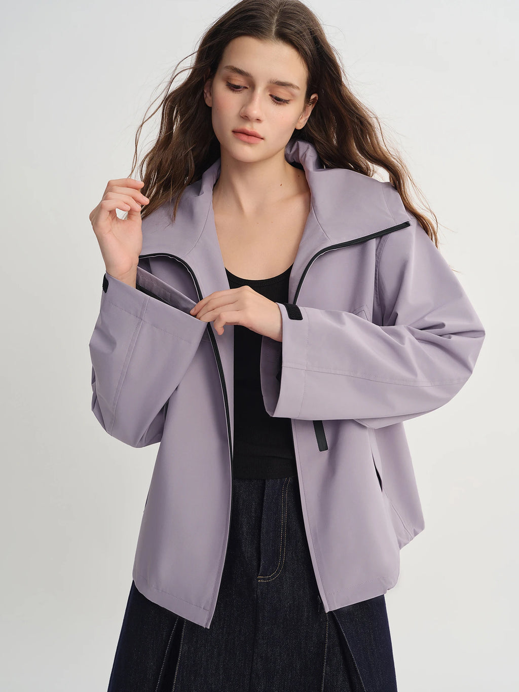 DUSHU Plus Size Women Outdoor Roaming Triple Protection Windproof Short Jacket Stand-Up Collar Hood Autumn 2025 New Arrival.