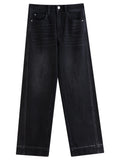 DUSHU 2025 Autumn Women's Brushed Fleece Straight Leg Cropped Jeans - Retro Relaxed Fit Casual Pants for Everyday Comfort
