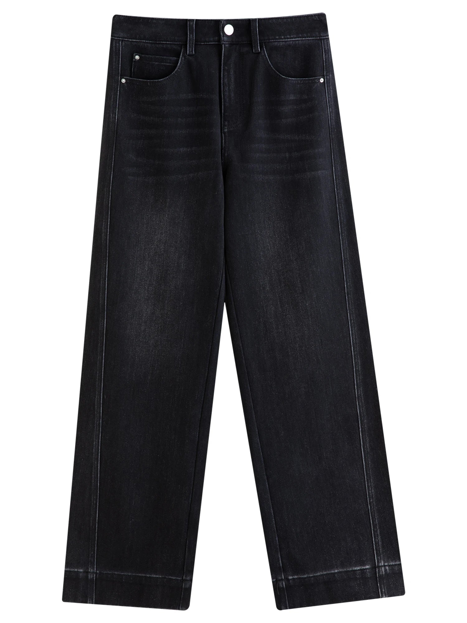 DUSHU 2025 Autumn Women's Brushed Fleece Straight Leg Cropped Jeans - Retro Relaxed Fit Casual Pants for Everyday Comfort