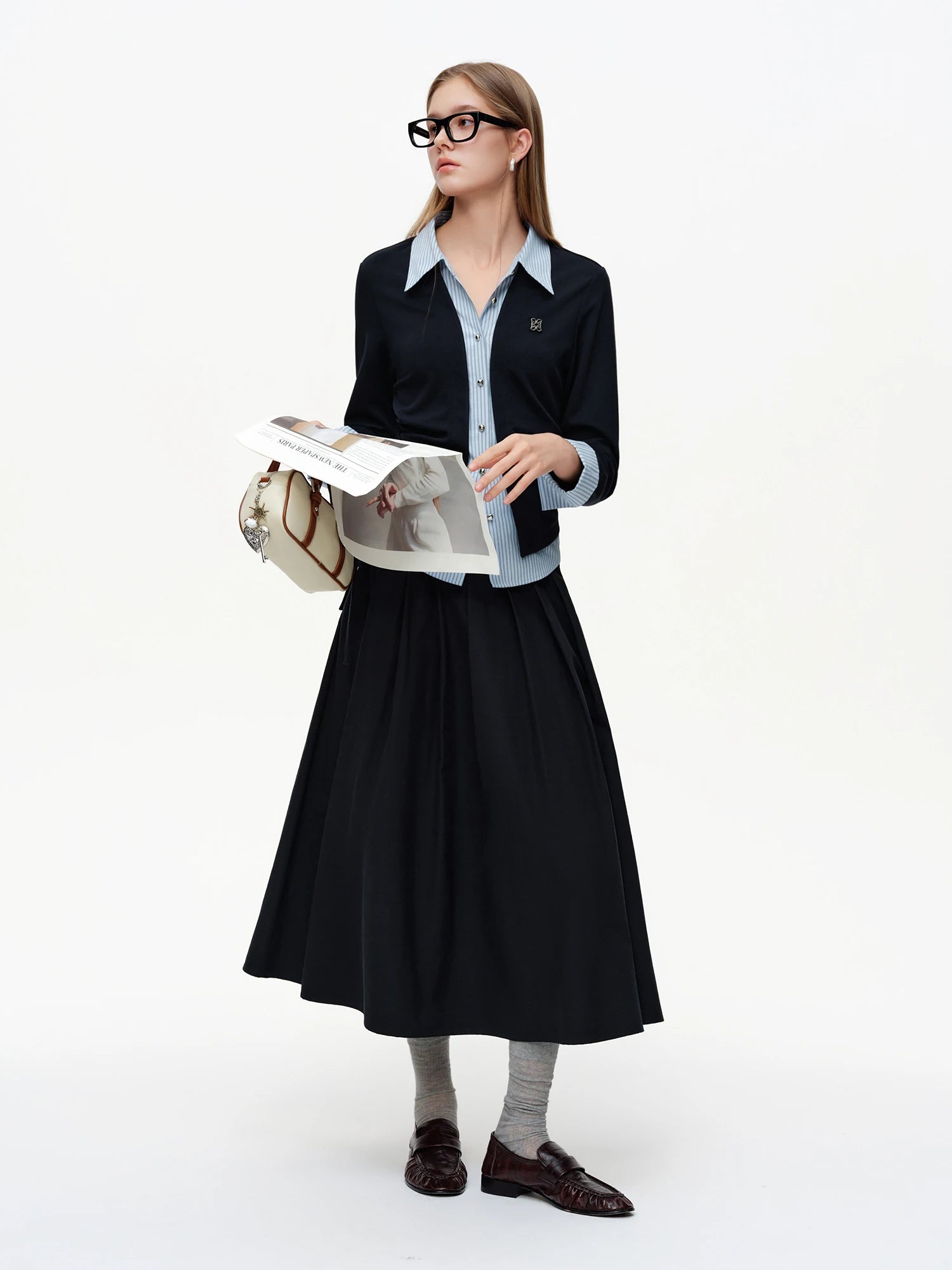 DUSHU 2025 Spring New High Waist 3D Pleated Skirt with Side Tie Layered Ruffle Midi Skirt Fashion Casual Bodycon Pencil Skirt