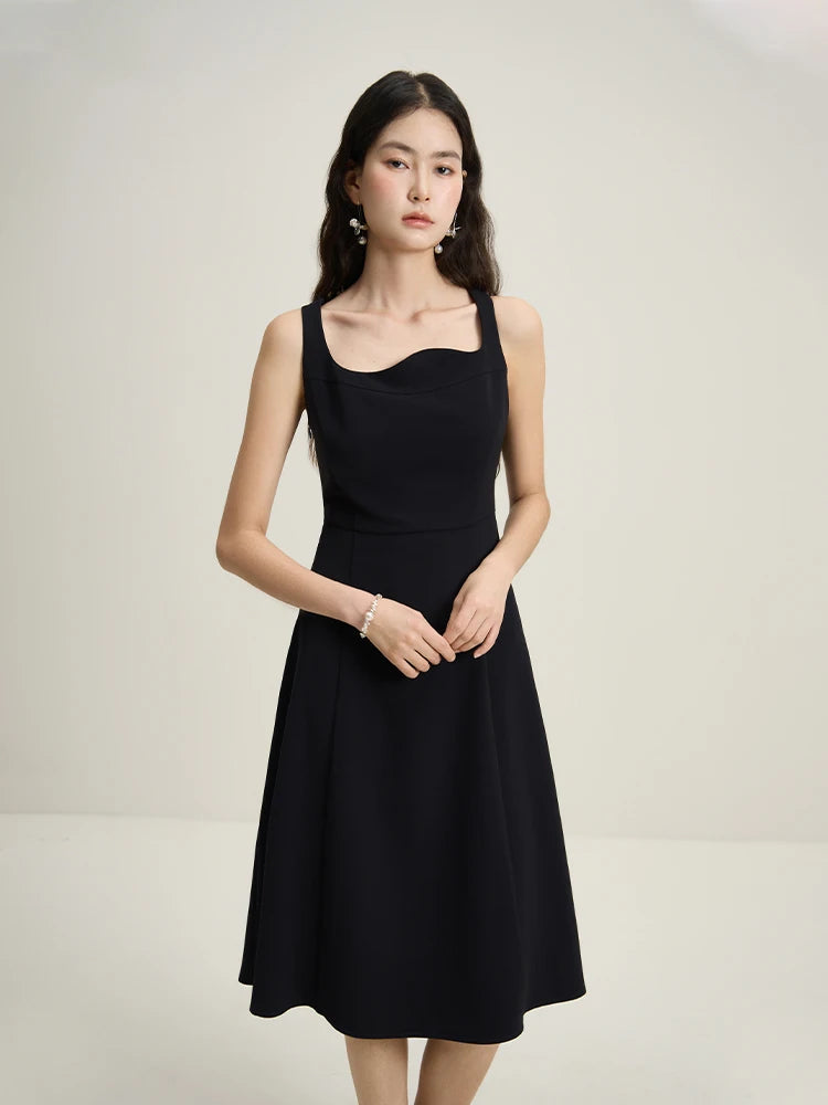 DUSHU Corrugated Collar French Style Classic Short-Sleeved Black Dress For Women 2024 Summer New Design Dress24DS82284 24DS82310
