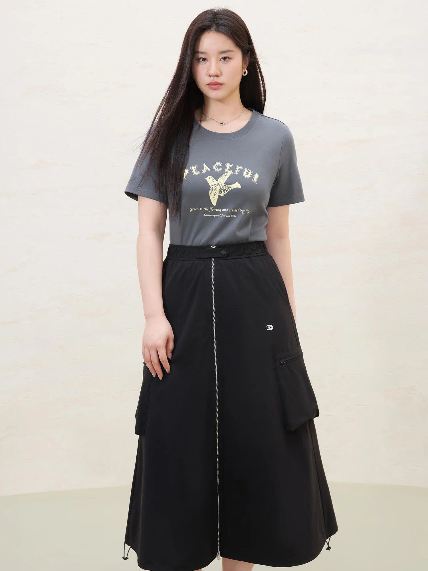 DUSHU Plus Size Round Neck Short Sleeve Printed Cool T-shirt 2025 Summer New Arrival Loose Straight Top for Women 25DS82196