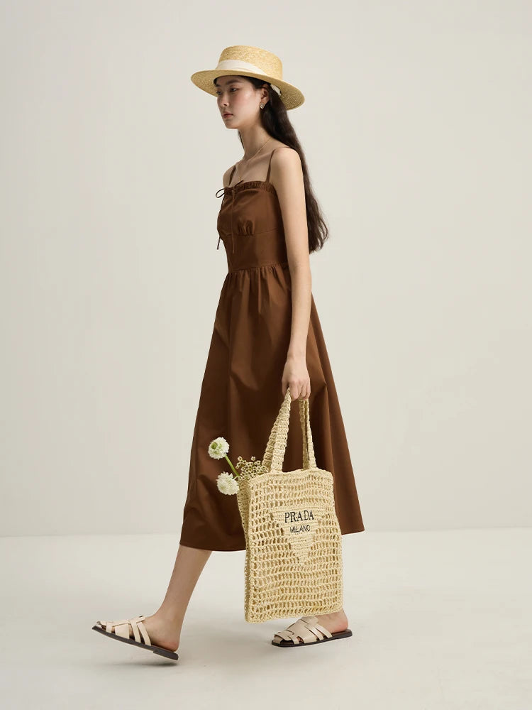 DUSHU Gentle Temperament Camisole Dress New High Waisted Slimming Holiday Style For Summer 2024 Green Women Dress 24DS82285