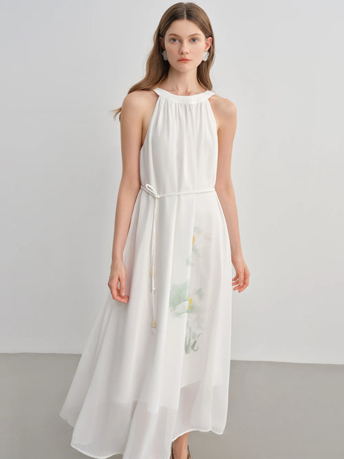 DUSHU 2025 Summer Women's Curve-Flattering Halter Neck Dress - Elegant Wrap Design & Breathable Chiffon for Chic Occasions