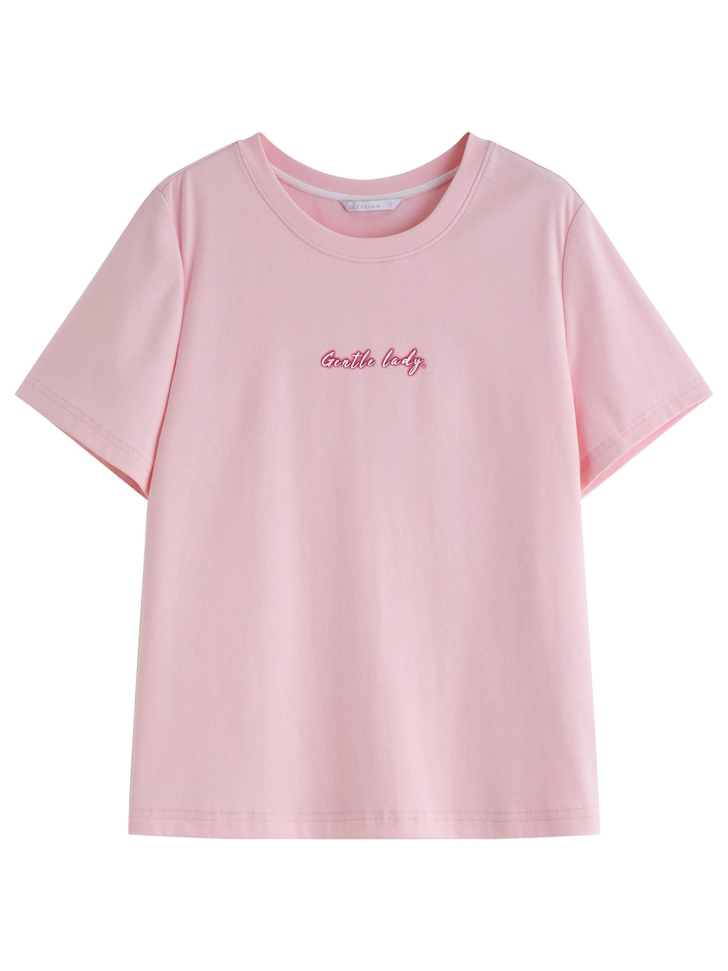 DUSHU Plus-Size Women O-Neck Top Summer Essentials Contrast Letter Print High-Elasticity Slimming Proper Shoulder Tees 25DS82622