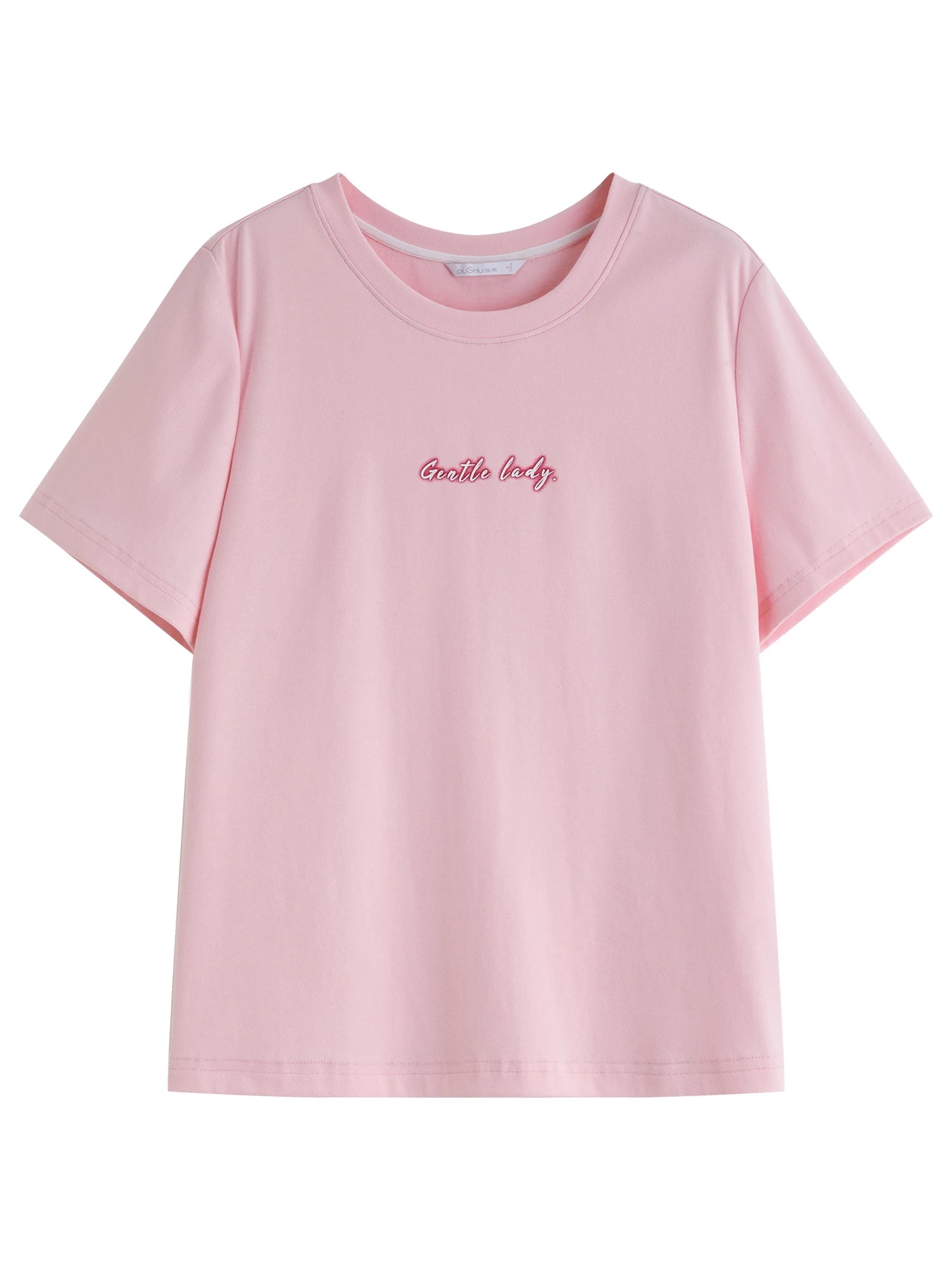 DUSHU Plus-Size Women O-Neck Top Summer Essentials Contrast Letter Print High-Elasticity Slimming Proper Shoulder Tees 25DS82622