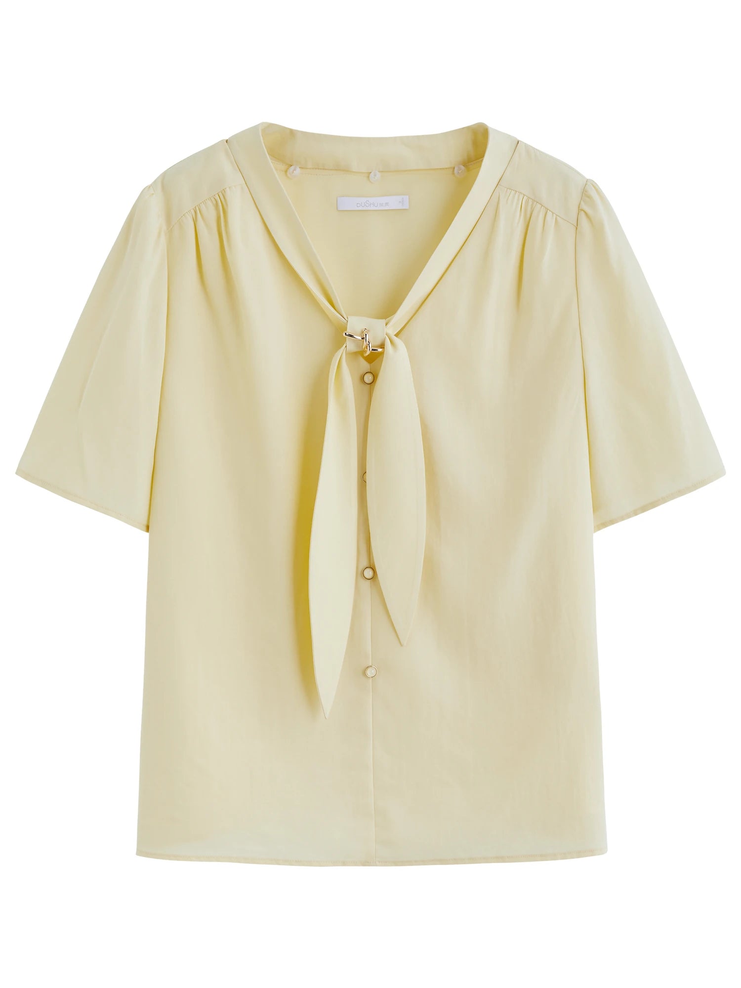 DUSHU 2025 Summer Women's Detachable Tie Blouse - Minimalist Office Wear with Flattering Silhouette & Versatile Styling