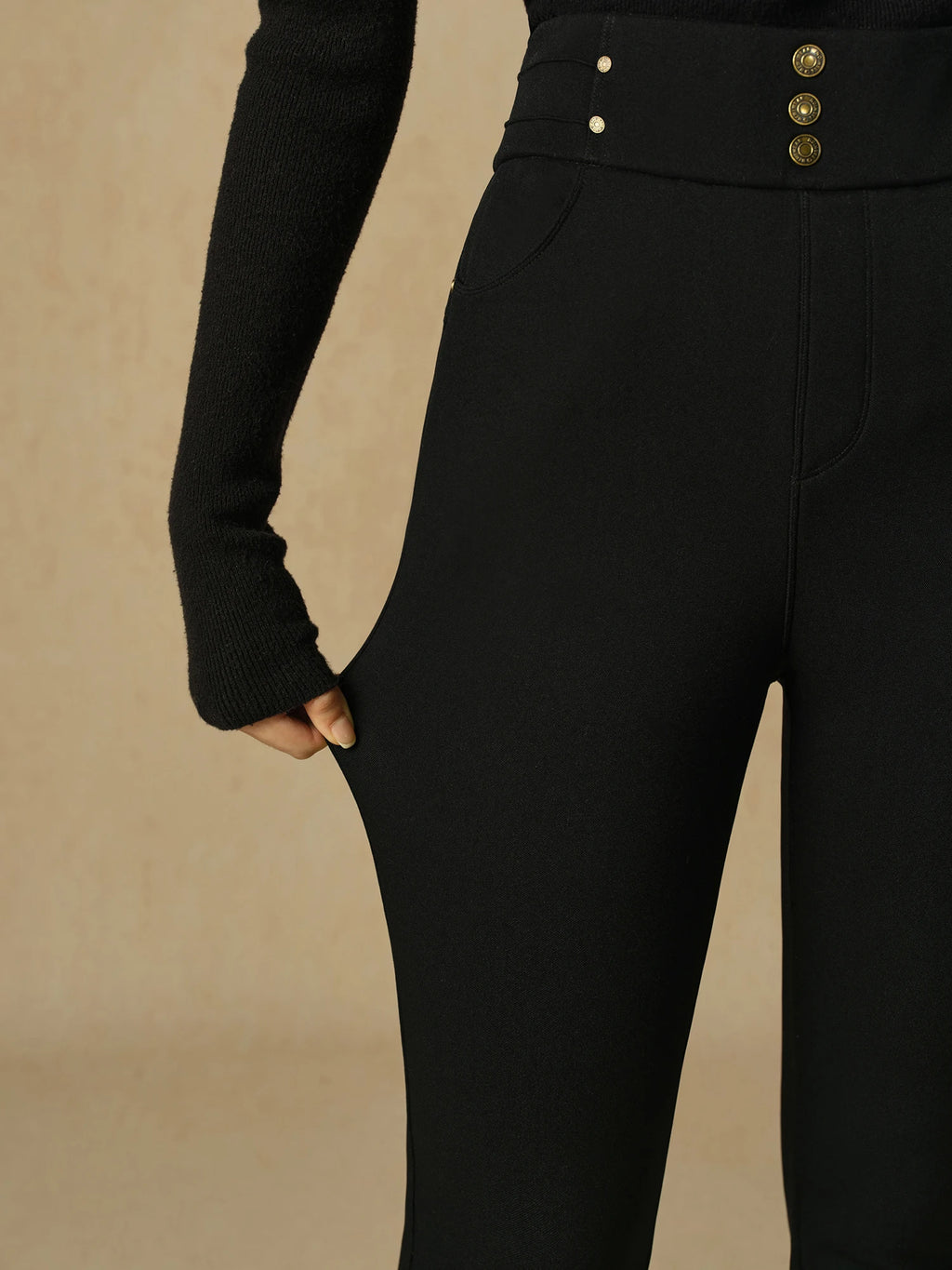 DUSHU Women Winter Thicken Pants High Waist Commuter Black Slim Cropped Pant Women High Elastic Velvet Tight Trouser 24DS84482
