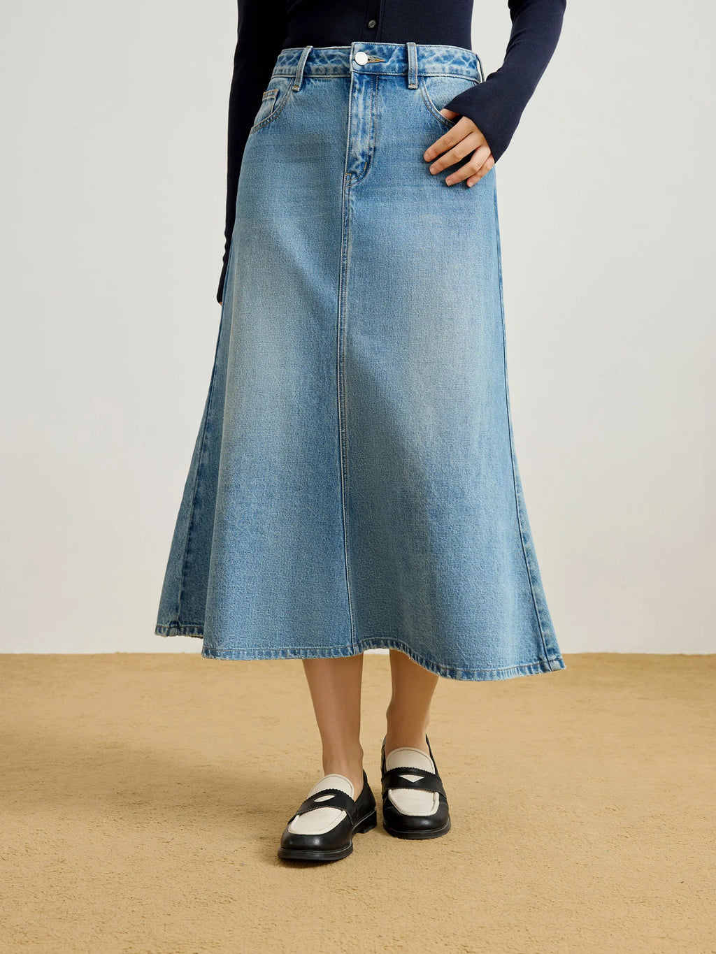 DUSHU Plus Size Women's Retro Blue Denim Mermaid Long Skirt 2025 Spring New Design A-line Elegant Style High Waist Female Skirt