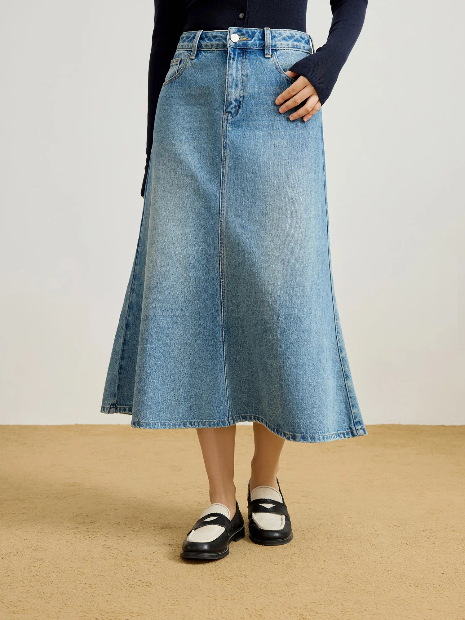 DUSHU Plus Size Women's Retro Blue Denim Mermaid Long Skirt 2025 Spring New Design A-line Elegant Style High Waist Female Skirt