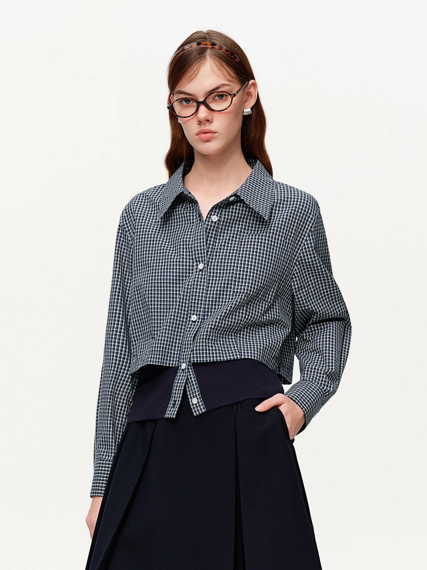 DUSHU 2026 Spring Women's Ribbed Panel Tri-Color Long Sleeve Shirt - Commute Ready Elegant Blouse Versatile Styling for Office
