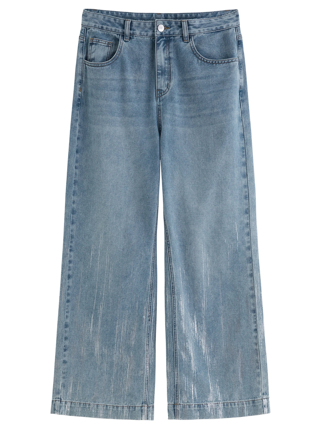 DUSHU 2025 Summer Plus-Size Galaxy Meteor Jeans High-Waist Silver-Embossed Wide-Leg Denim Pants Jeans 25DS82056