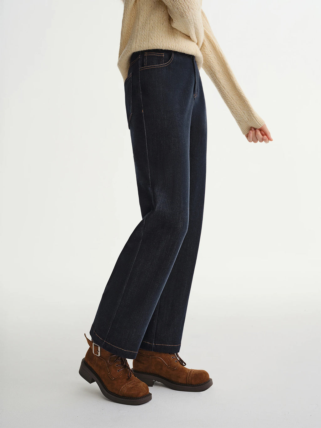 DUSHU Plus Size Women's Double-Layered Long ExtraThick Fleece Lined Waistband Stretchy Slim Fitting Jeans 2025 New Baggy Jeans